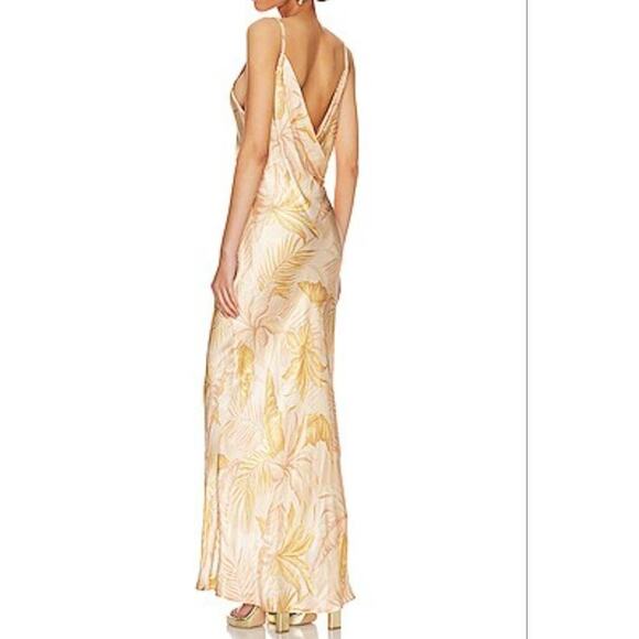 Bec + Bridge Dusty Palms Maxi Dress Size US 4 Small Tan Gold Cowl Slip NEW - Picture 1 of 9